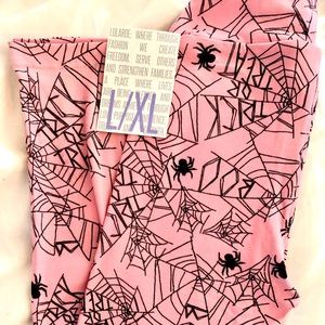 Lularoe Kids L/XL PINK & BLK Cobweb leggings BOO